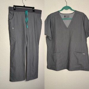 Figs Scrub Set Gray CASMA 3 Pocket Top XL & Kade Cargo Pants Large Tall NWT
